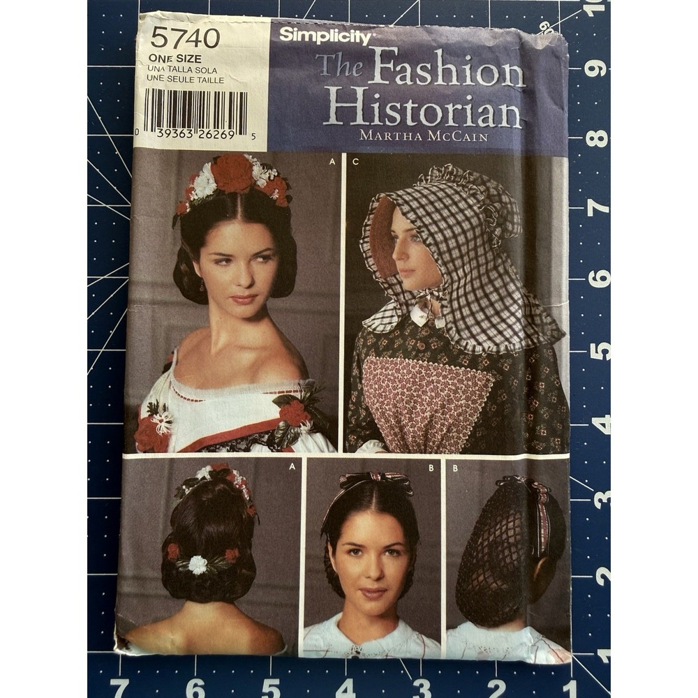 Simplicity Fashion Historian Pattern Hat Bonnet Martha McCain Costume Theater OS